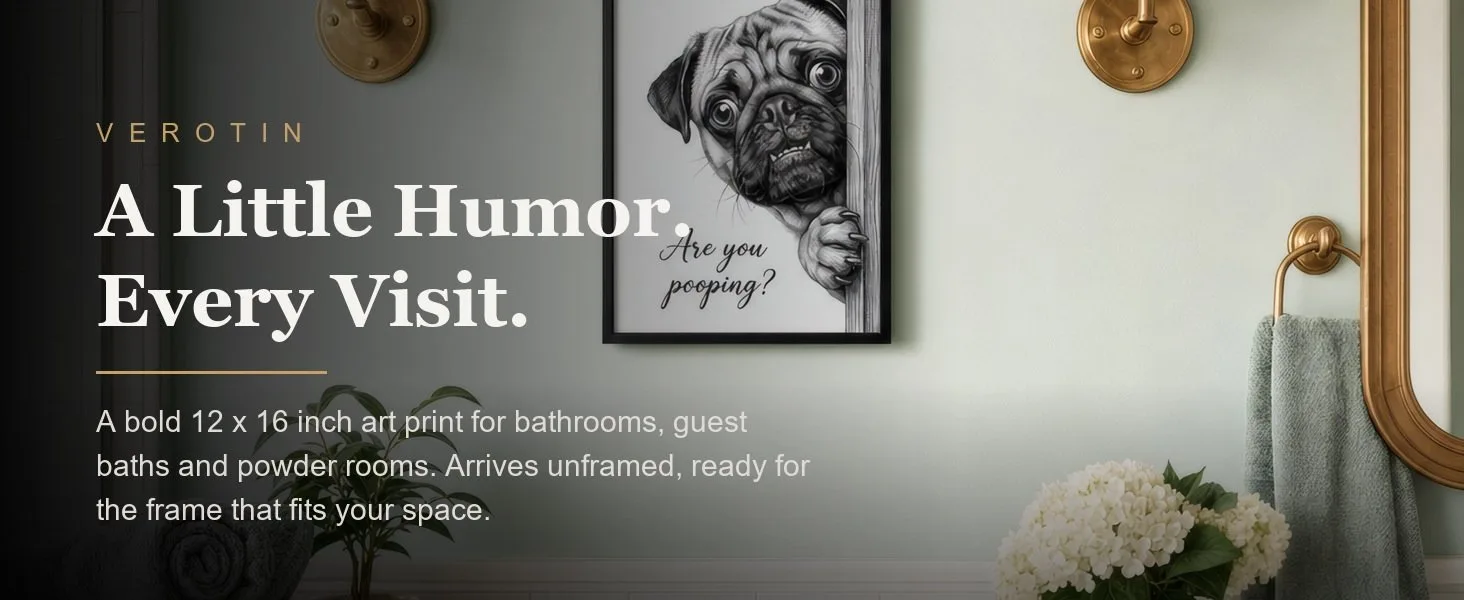 Are You Peeping? Pug in a styled room. Arrives unframed, 12 x 16 in.