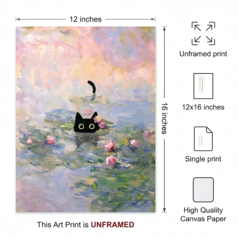 Cat at the Lily Pond: Art detail, from the listing