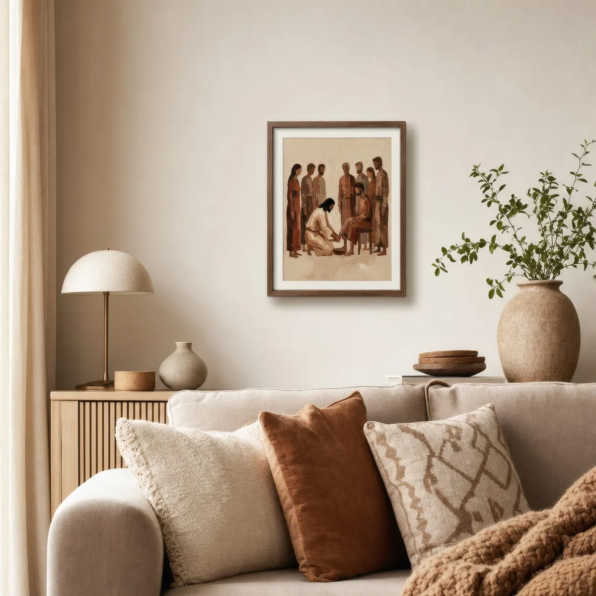 A living room with a VeroTin art print on the wall.
