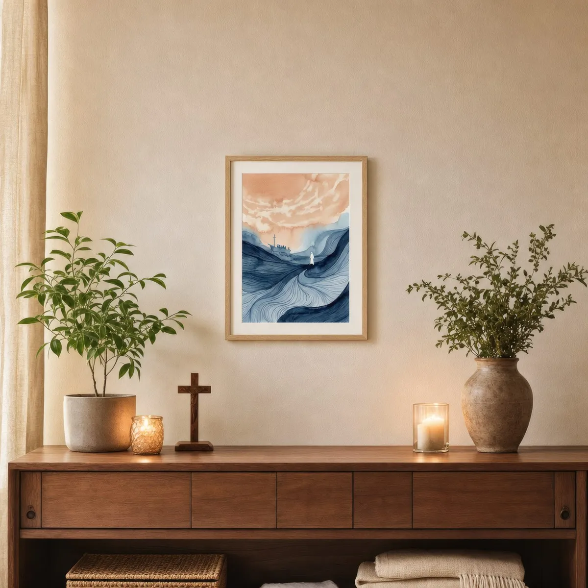 Calm the Storm: Styled room, from the listing. Frame not included