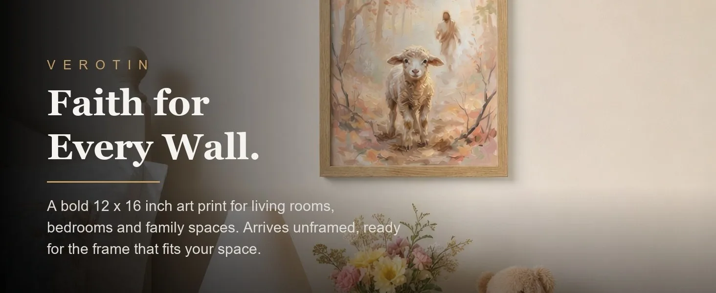 The Lamb in a styled room. Arrives unframed, 12 x 16 in.