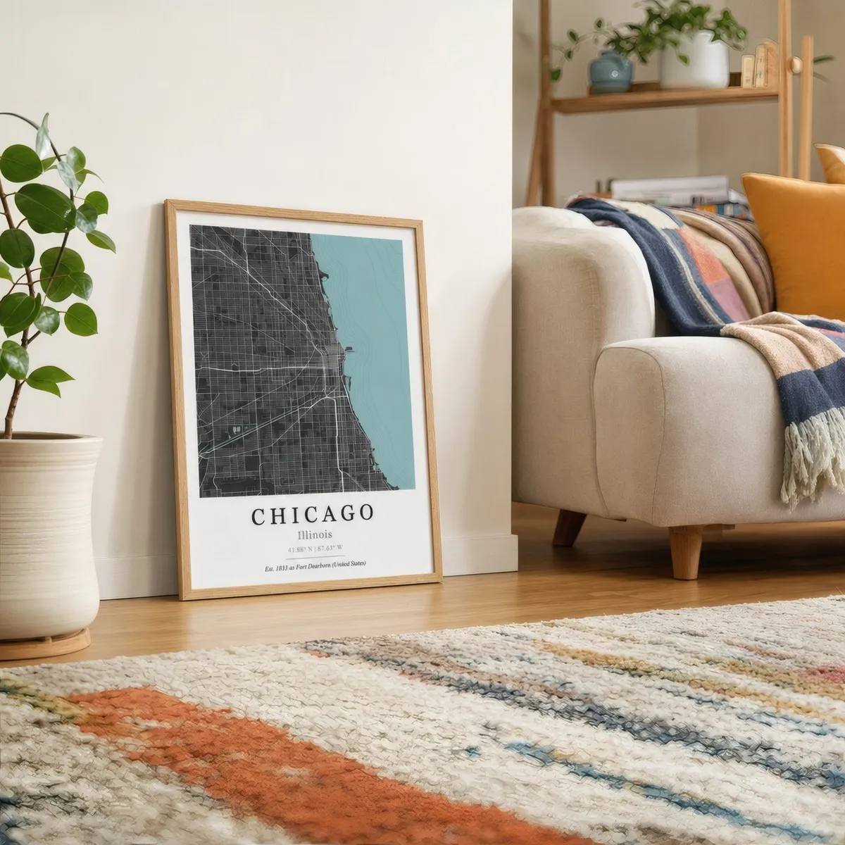 Chicago Map: Styled room, from the listing. Frame not included