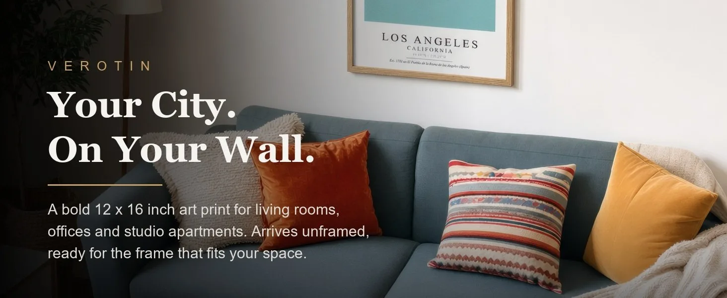 Los Angeles Map in a styled room. Arrives unframed, 12 x 16 in.