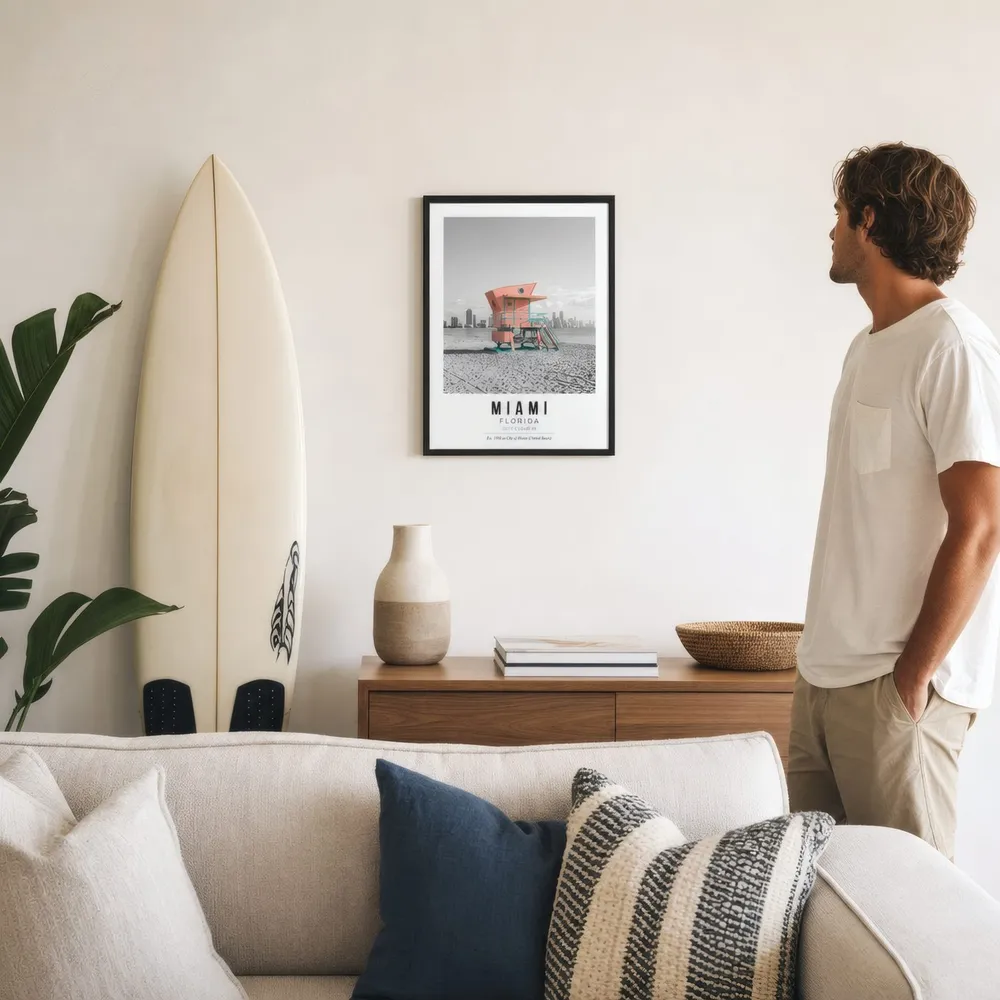 Miami Lifeguard Tower: Styled room, from the listing. Frame not included