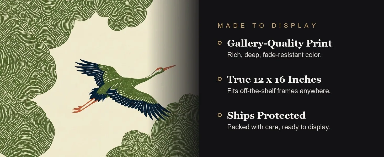 Made to display: gallery-quality print, true 12 x 16 inches, ships protected.