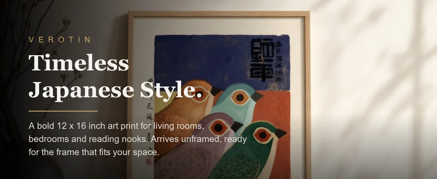 Three Birds in a styled room. Arrives unframed, 12 x 16 in.