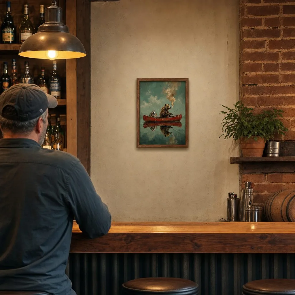 Bear Fishing: In a public space, from the listing. Frame not included