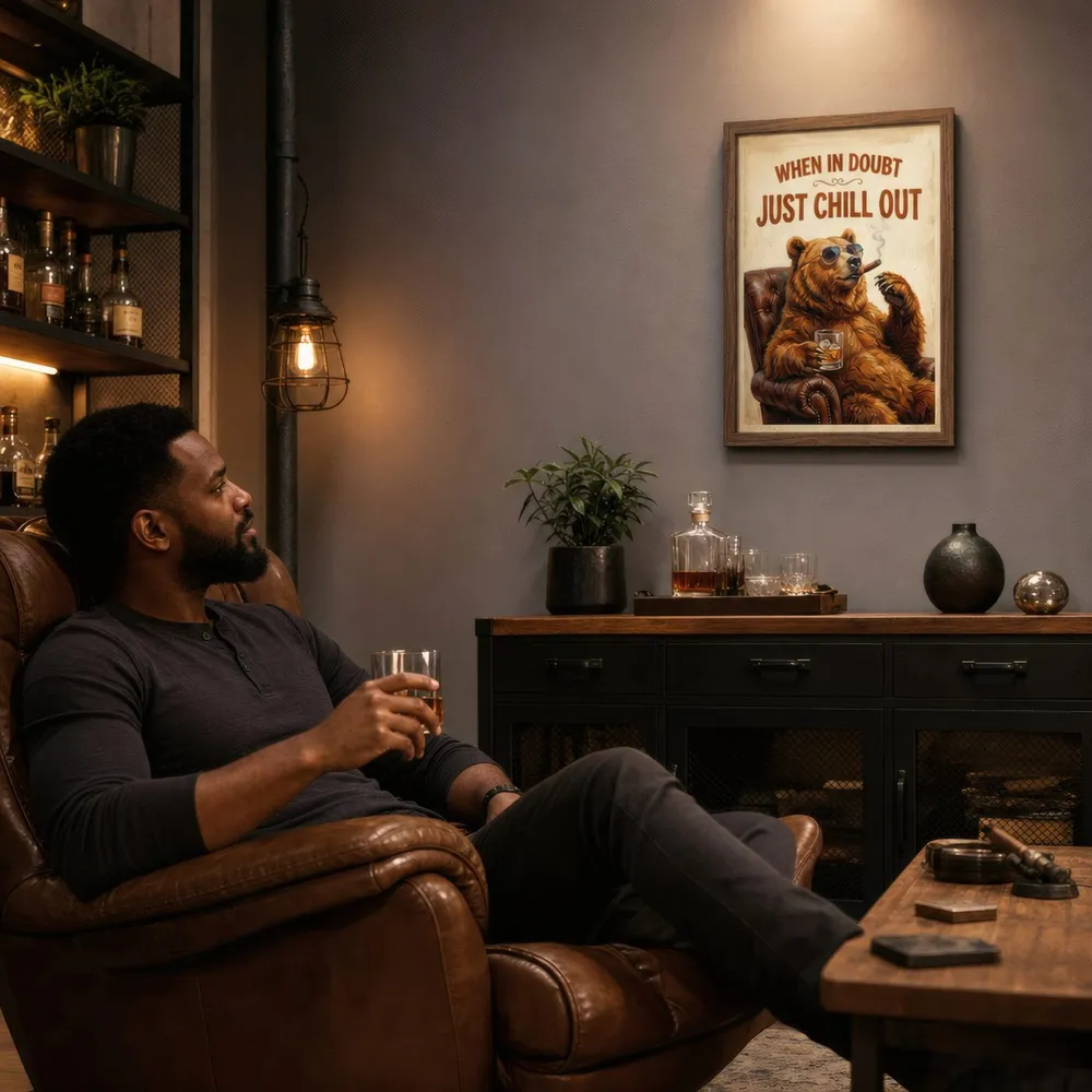 Just Chill Out, Bear: Styled room, from the listing. Frame not included