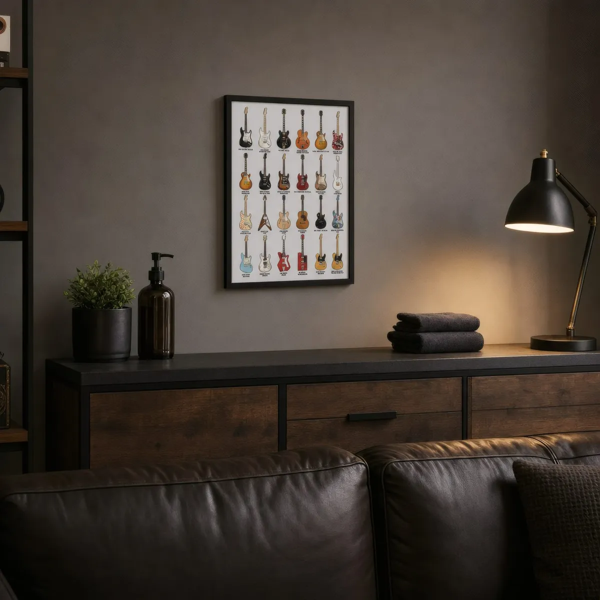 Guitar Collection: Styled room, from the listing. Frame not included