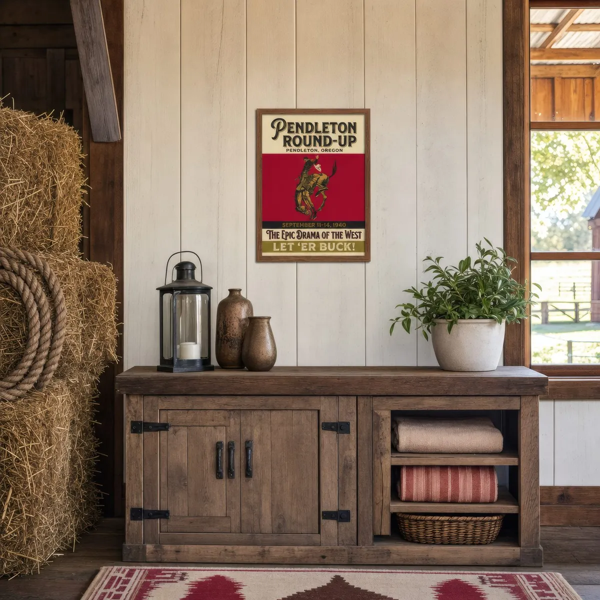 Round-Up, 1940: Styled room, from the listing. Frame not included