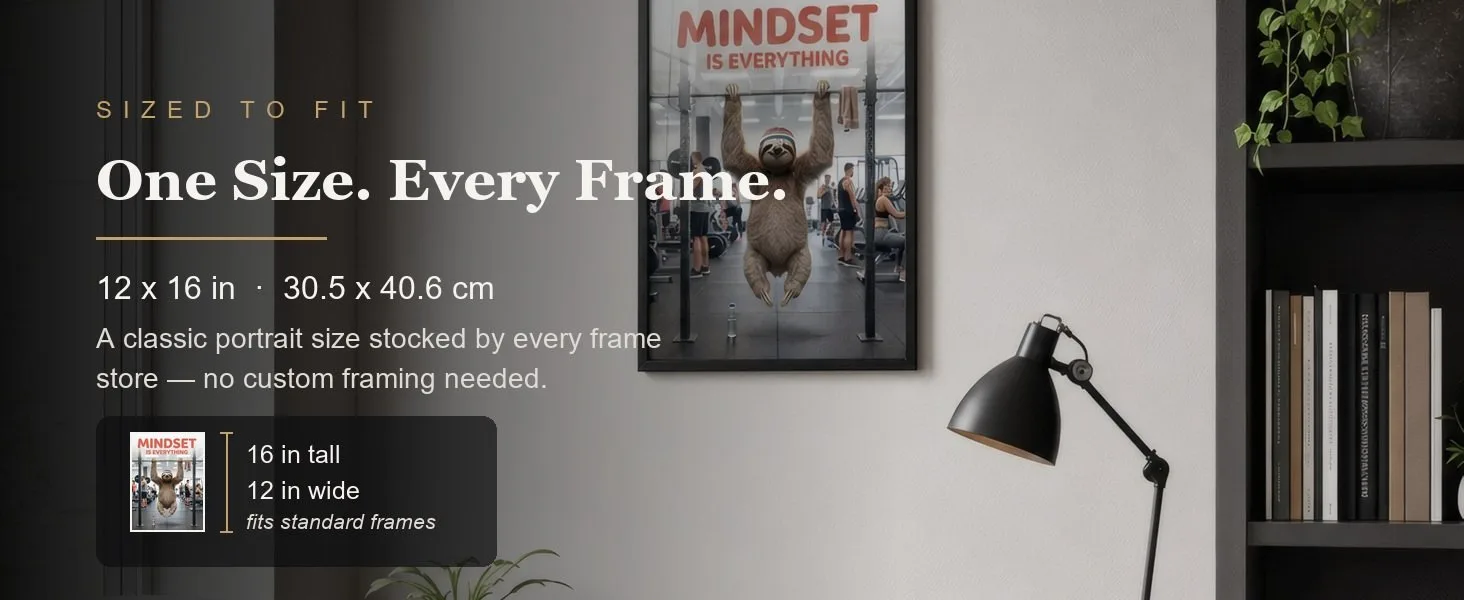 Sized to fit: 12 x 16 in, 30.5 x 40.6 cm, a standard portrait size stocked by every frame store.