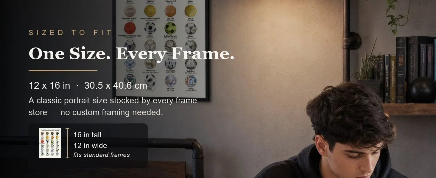Sized to fit: 12 x 16 in, 30.5 x 40.6 cm, a standard portrait size stocked by every frame store.